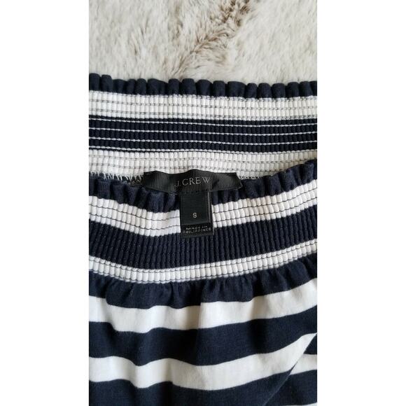 J Crew Navy Blue White Stripe Banded Top Off The Shoulder Tie Sleeves Size S - Picture 7 of 11